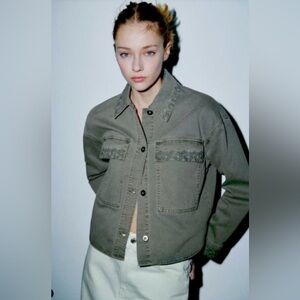 Women’s Zara Green Denim Embroidered Jacket / Shacket: Size Small